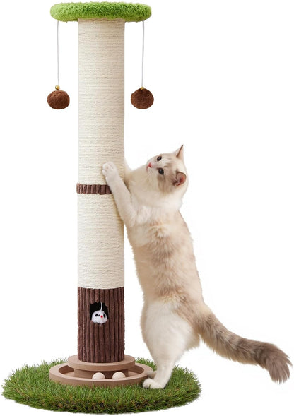 34inches Tall Cat Scratching Post with Cat Ball Track Toy Heavy Duty and Thicker Large Diameter Natural Sisal Cat Scratcher Post for Indoor Cats Protect Your Furniture