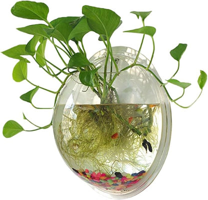 Hanging Wall Mounted Fish Bowl Betta Tank Aquarium Wall Decor Plant Fish Bubble - Clear (Medium)