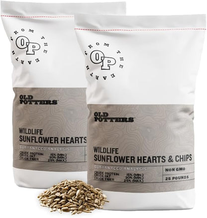 Old Potters Wildlife Sunflower Hearts & Chips for Bird Feeding and Wildlife Bird attracting, Non-GMO and USA Grown, 50 lbs