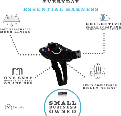 ShawnCo Essential Dog Harness, No-Pull Pet Vest with 3 Leash Clips, No Choke, Reflective, Adjustable and Padded, for Easy Walking and Training for Small, Medium and Large Dogs (USA Flag,L)