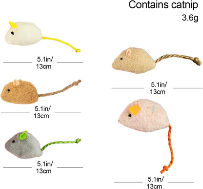 Shudyear cat Toys 5pcs Mouse Toys, Interactive Catnip Animal Toys for Indoor Kittens to Eliminate Boredom for Bored Indoor Cats (5pc)