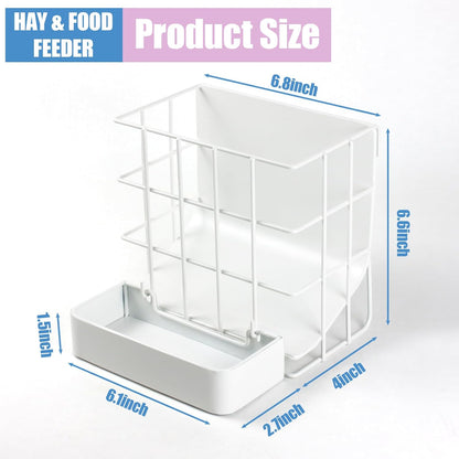 Rabbit Hay Feeder Guinea Pig Hay Feeder, Hay and Food Holder with Hook Heavy-Duty Metal Frame Hay Rack，for Bunny, Guinea Pigs,Chinchillas， Comes with Two Multifunctional Zippers-6.8x6.7x6.6inch