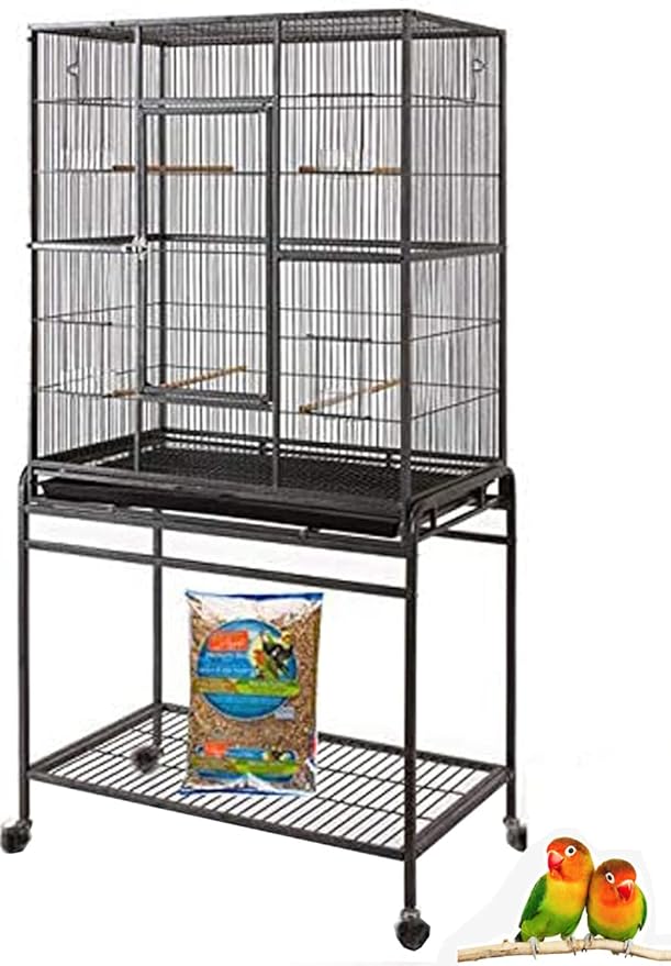 Extra Large 32" x 19" x 64"H Wrought Iron Metal Bird Flight Breeder Cage with Side Breeding Nest Doors with Removable Rolling Stand