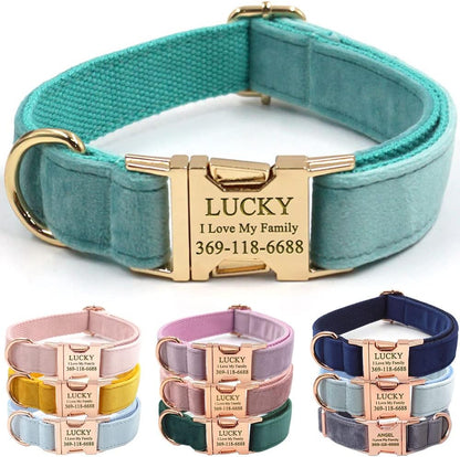 PETDURO Personalized Dog Collar Mint Green Soft Velvet for Large Medium Small Boy Girl Dogs - Custom Collar with Name Phone Number Engraved on Gold Metal Buckle - Add Leash Bow Set via Customize Now