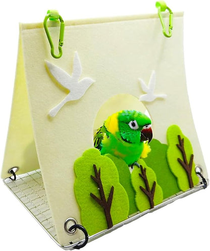Felt Bird Bed for Cage with 304 Stainless Steel Grid - Large Size (9.4"x6.3"x8.3") - Hanging Hammock Swing Bird Tents for Parakeets, Budgies, Conures -Verdant