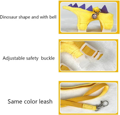 Ferret Harness and Leash Set Small Animals Vest Harness with Safe Bell Dinosaur Shaped Walking Clothes for Baby Rabbit Guinea Pig Teacup Chihuahua Mouse and Other Small pet (Yellow)