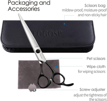 Professional Dog Grooming Scissors Straight 7.5" Pet Grooming Shears for Cutting Small Dogs Cat Thick Hair Japan 440C Stainless Steel Right Handed(7.5in Straight,Black)
