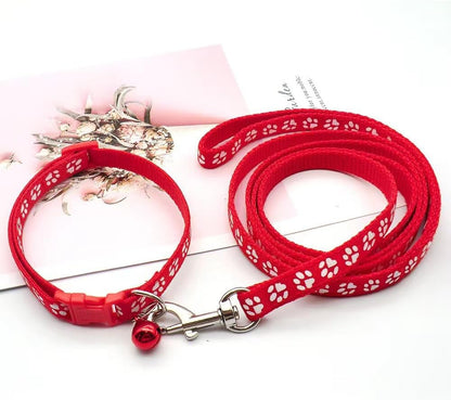 Red Small Puppy Collar Girl Leash Set, Nylon Basic Reflective Puppy Collars Paw Print for XXS Xs Small Dog Cat Pet Animal Litter Tiny Kitten Boy Girls