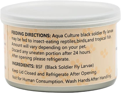 6 Pack Canned Black Soldier Fly Larvae for Reptiles, Fish, Birds and Small Animals, BSF, Healthy High Protein Treat, Reptile Bird Fish Food 7.2 Ounces Total