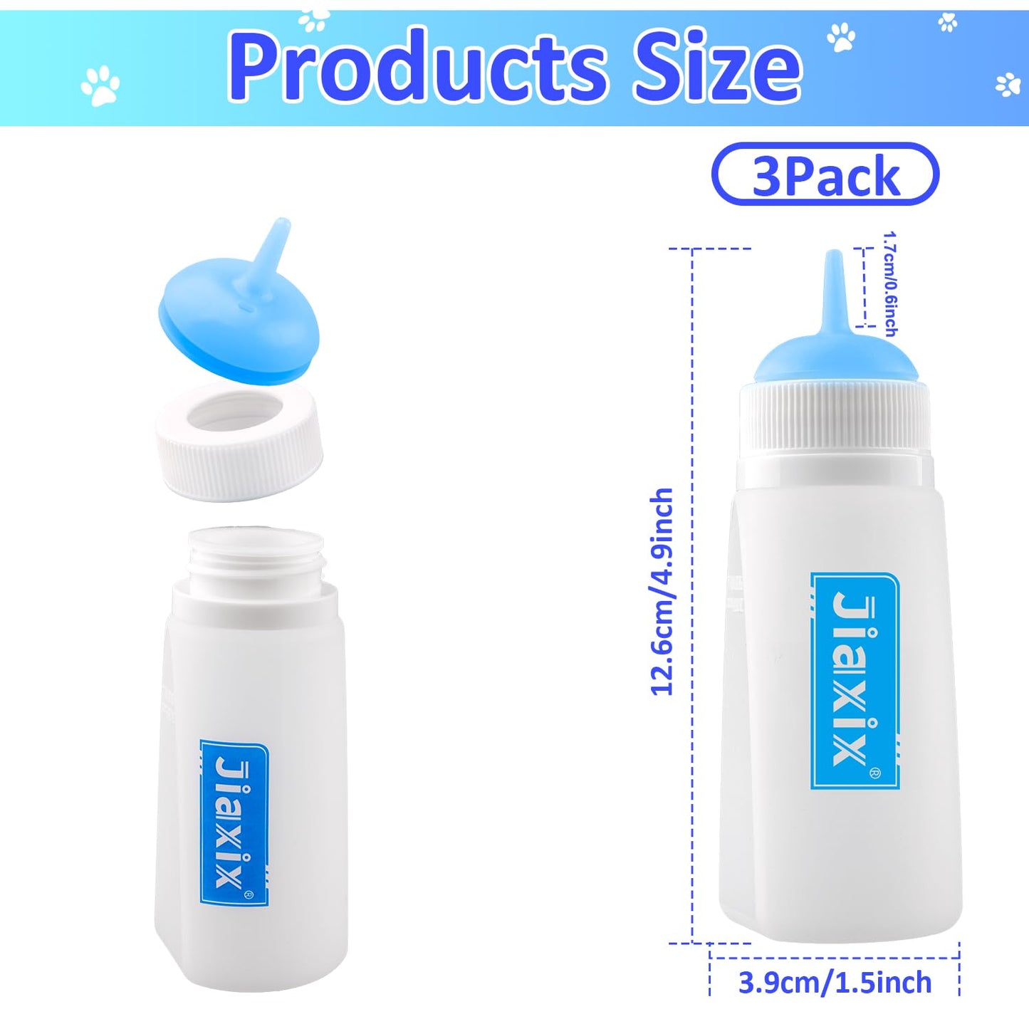 3 Pack Kitten Silicone Bottle Feeding Kit,Nipple & Feeding Kit for Kittens, Reusable Newborn Kitten Supplies, Suitable for Feeding Kitten, Puppy, Rabbit,Hamster (Blue, Medium)