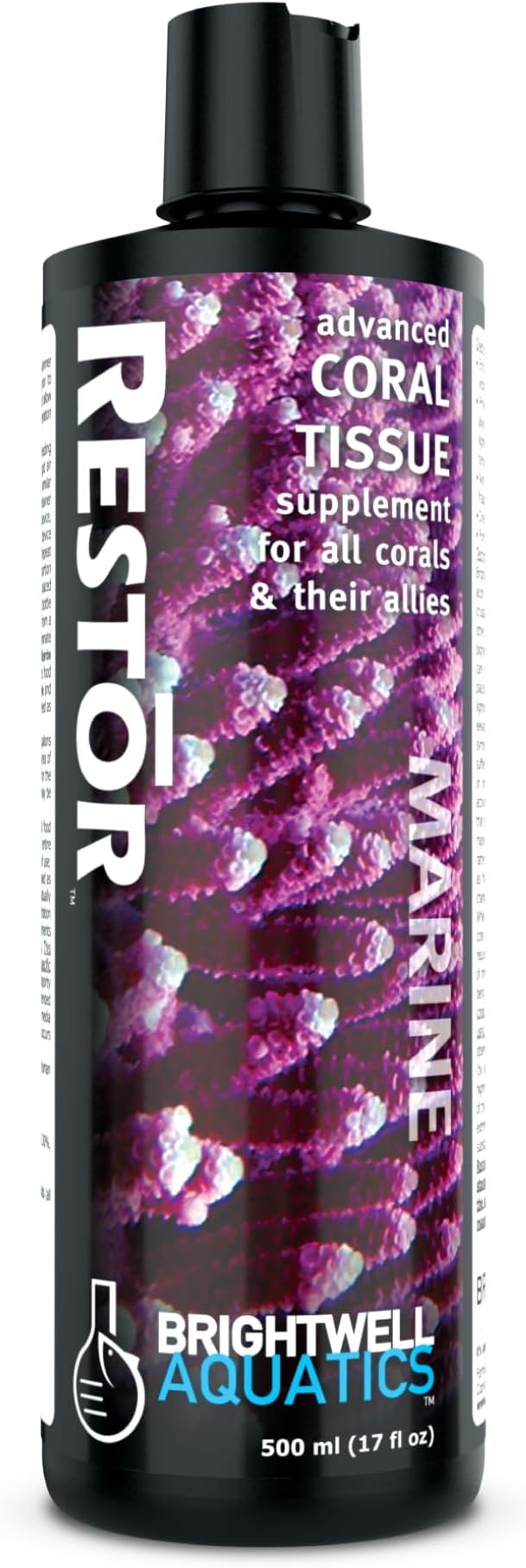 Brightwell Aquatics - Restor Liquid Coral Tissue Supplement - Fish Tank Reef Nutrition for Live Coral Growth Acceleration, Colour Vibrancy, & Restoration Additive - Saltwater Reef Supplies, 16.9 fl oz