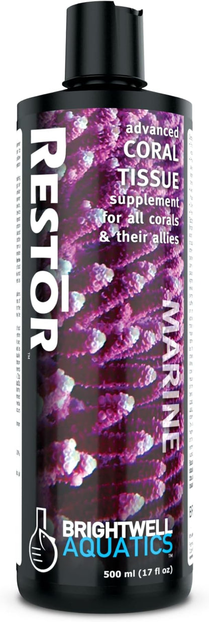 Brightwell Aquatics - Restor Liquid Coral Tissue Supplement - Fish Tank Reef Nutrition for Live Coral Growth Acceleration, Colour Vibrancy, & Restoration Additive - Saltwater Reef Supplies, 16.9 fl oz