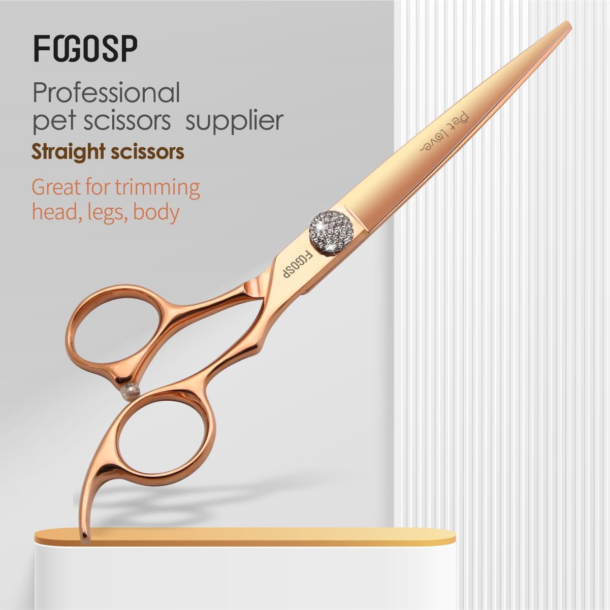 7'' Straight Dog Grooming Scissors Rose Gold Titanium Professional Pet Grooming Shears for Dogs Cat Japan 440C Right Handed Trimming Scissors for Teddy Shih Tzu (7,Straight)