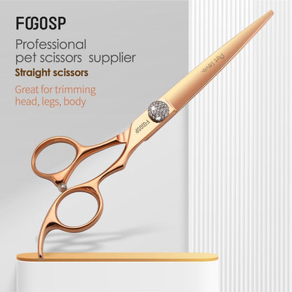 7'' Straight Dog Grooming Scissors Rose Gold Titanium Professional Pet Grooming Shears for Dogs Cat Japan 440C Right Handed Trimming Scissors for Teddy Shih Tzu (7,Straight)
