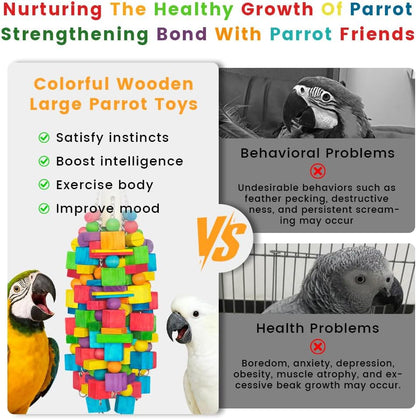 Extra Large Bird Toys - 21.6'' Heavy Duty Natural Parrot Toys for Chewing Foraging with SS Chain & Edible Colors for Medium to Large Parrots, Macaws, Cockatoos, African Grey, Cockatiel, Parakeet