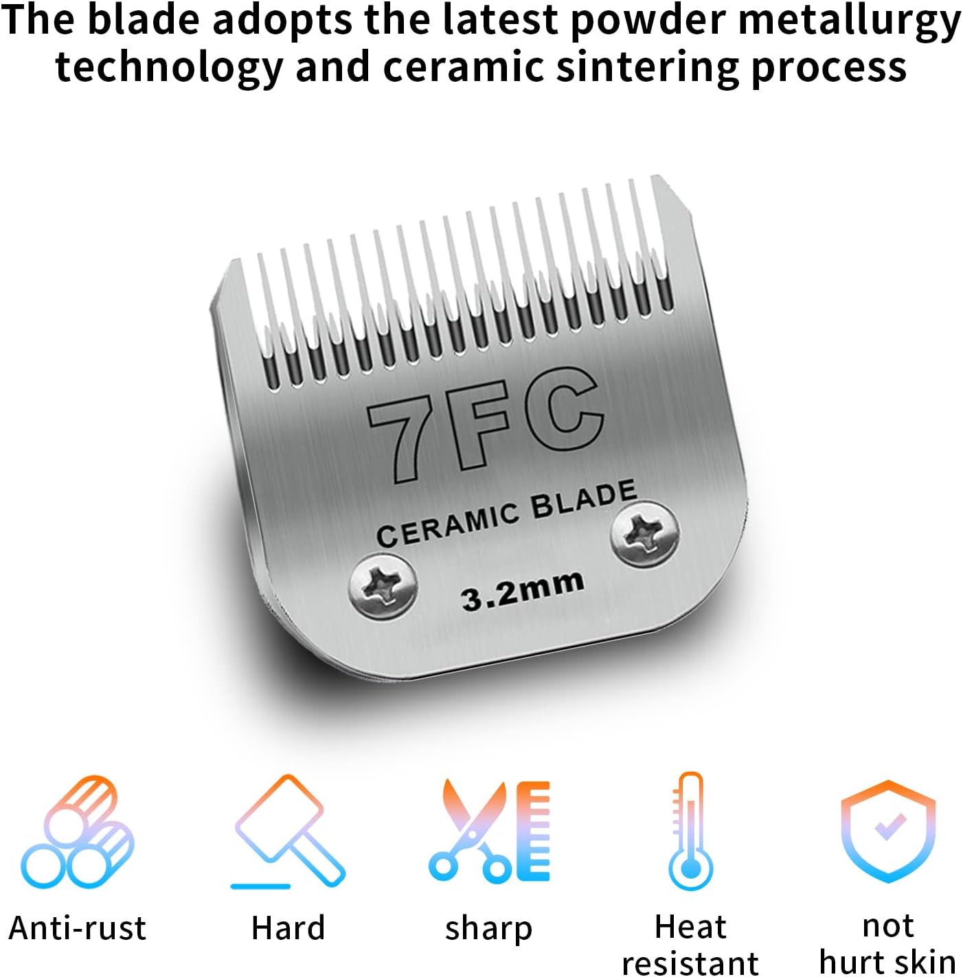 3 Pack 7FC Detachable Pet Dog Grooming Ceramic Blades,Compatible with Andis,Oster A5,Wahl KM-10 Series,Size 7FC Blade 1/8-Inch 3.2MM Cut Length