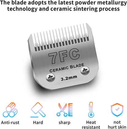 3 Pack 7FC Detachable Pet Dog Grooming Ceramic Blades,Compatible with Andis,Oster A5,Wahl KM-10 Series,Size 7FC Blade 1/8-Inch 3.2MM Cut Length