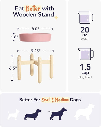 LE TAUCI Ceramic Slow Feed Dog Bowls, Elevated for Small and Medium Breed Dogs, Anti-Gulping Pet Feeding Dishes, Flower Pink, 1.5 Cups