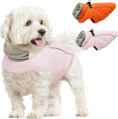 Dog Coat with Harness Built in -Pink,XS- Fleece Lined Dog Snow Jacket Snowsuit，Adjustable Reflective Winter Warm Cold Weather Coat