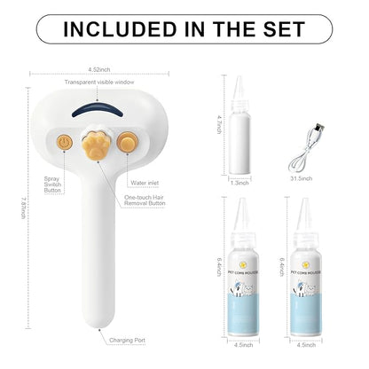 Pet Steam Brush for Dog & Cat – shower bath brush – Steam for Shedding & Grooming Water Brush for Long & Short Haired Pets Spritz Defur Comb 3-in-1 Spray Hair Removal Comb Includes 2*Waterless Shampoo