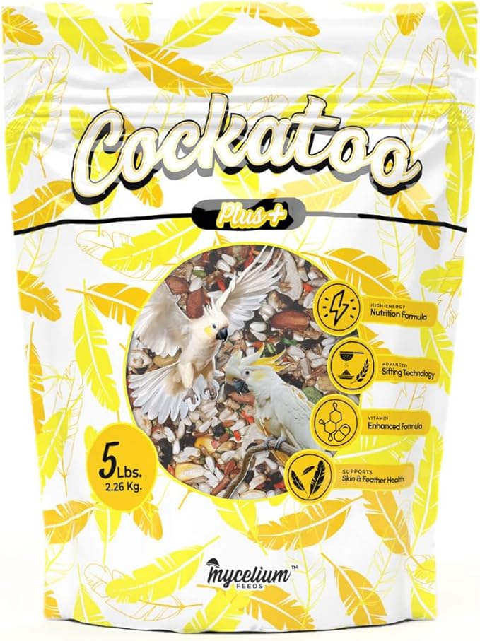 Mycelium Organic Cockatoo Plus Bird Seed (5 LB Bag) | Premium Bird Food for Cockatoos & Parrots | High-Protein, Vitamin-Fortified Daily Nutrition | Skin & Feather Support | Non-GMO, USA Made