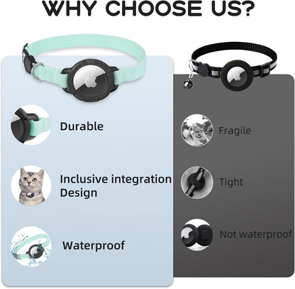 AirTag Cat Collars, Stretchy Collar with Apple AirTag Holder and Bell, Breakaway Ultra Design Elastic GPS Tracking Collars for Cats and Puppies, (7.5-12.5 Inch), Green