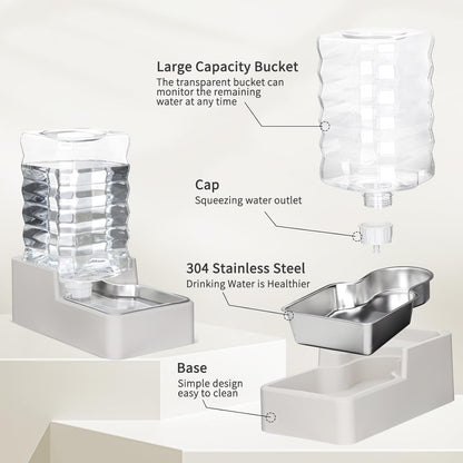 RIZZARI Stainless Steel Pet Water Feeder: 8.5L Beige Automatic Leak-Proof Gravity Dispenser for 30-60 LB Dogs with Spine Problems - Without Filter - for Living Room Kitchen