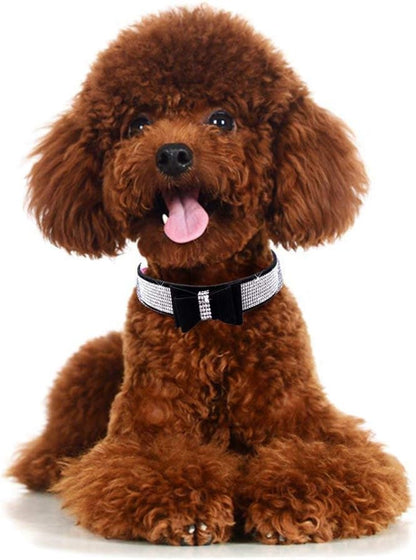 Rhinestone Dog Collar, Cute Dazzling Sparkling Soft Suede Leather Adjustable Pet Dog Cat Collar Crystal Diamond for Puppy Small Medium Large Dogs (M:32-38cm, Red-1)