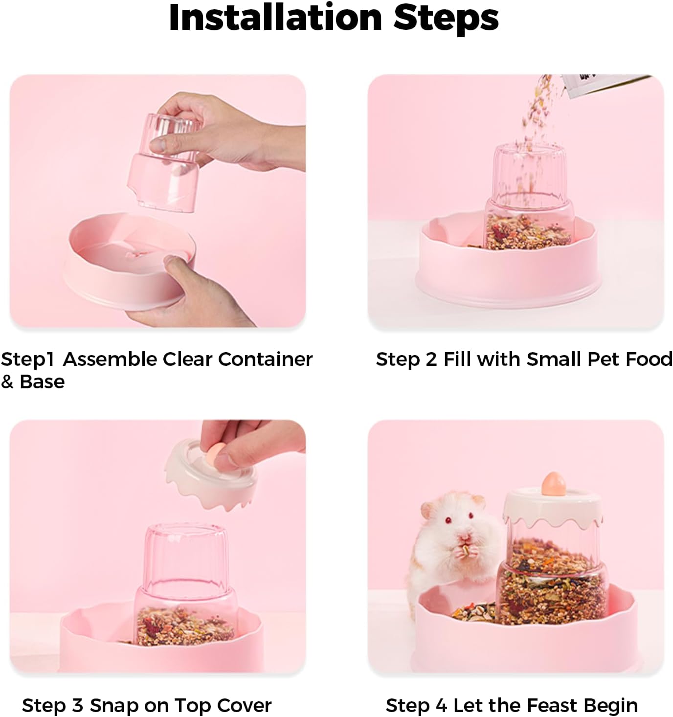 Mini&moe Hamster Food Bowl - Automatic Guinea Pig Feeder No Spill Storage Small Pet Food Dispenser for Gerbil, Rat, Chinchilla, Ferret, Hedgehog