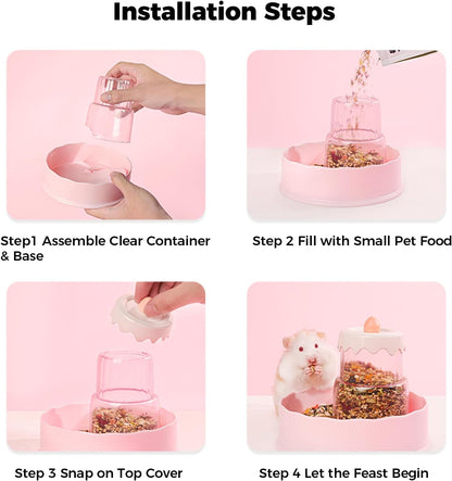 Mini&moe Hamster Food Bowl - Automatic Guinea Pig Feeder No Spill Storage Small Pet Food Dispenser for Gerbil, Rat, Chinchilla, Ferret, Hedgehog