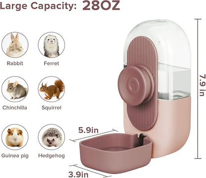 Kenond 28oz Hanging Automatic Rabbit Water Bottle, Guinea Pig Water Bottle No Drip, Gravity Water Dispenser for Cage, Suitable for Guinea Pig, Bunny, Hamsters and Other Small Animals(Pink)