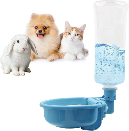 VANNON 23oz Pet Water Bottle, Gravity Dog Water Bowl Dispenser for Cage, Anti-Overflow Water Dispenser for Small Dogs, Cats, Rabbits and Other Small Animals, BPA Free, Blue