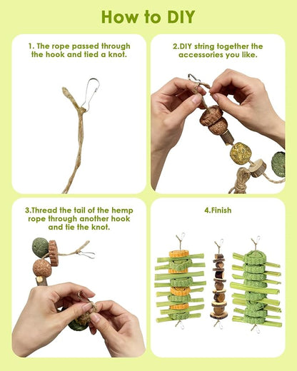 68pcs DIY Rabbit Chew Toys,Rabbit Toy for Bunnies Boredom Bunny Toys for Teeth, Timothy Stick, Apple Sticks, Sweet Bamboo, for Guinea Pig, Hamster, Chinchilla, Rat, Small Animals