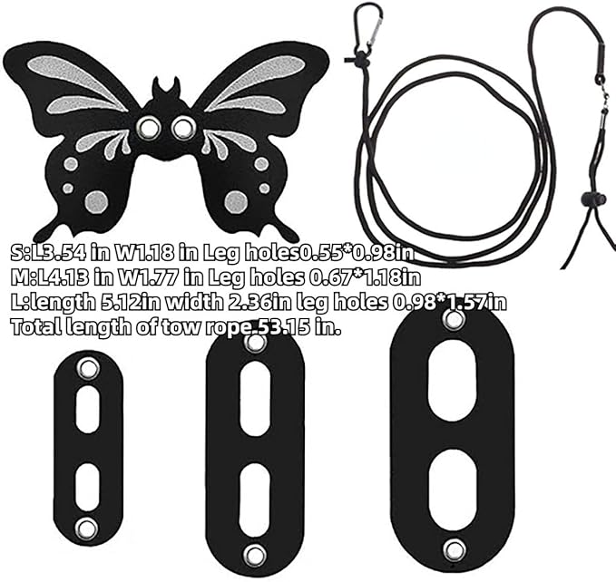 Bearded Dragon Leash and Harness - Adjustable 3 Size Pack Leather Butterfly Wings Harness Set, Lizard Costume Outdoor Walking Lead Control Rope for Iguana Gecko (Black)