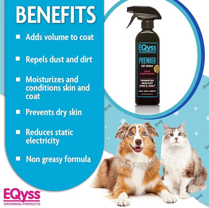 EQyss Premier Pet Spray - Moisturizes & Conditions for Healthy Skin & Coat, Non- greasy, Repels Dust & Dirt - Great for Dogs, Cats, Puppies (16 oz)