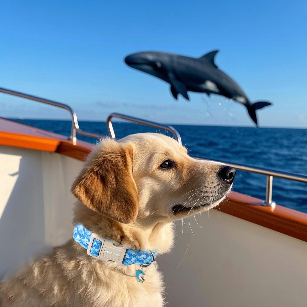 DOGWONG Whale Cotton Dog Collar, Summer Cute Shark Dog Collar Durable Soft Fabric Male Pet Dog Collars Boy Puppy Necklace for Small Medium Large Dogs