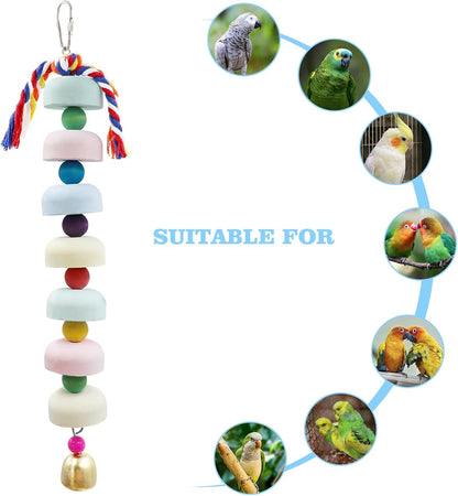 Mineral Chew Toy 2-Pack – Colorful Beaded Bird Toys with Bells | Beak Grinding & Foraging Enrichment for African Grey, Amazon Parrots, Budgies, Cockatiels, Conures