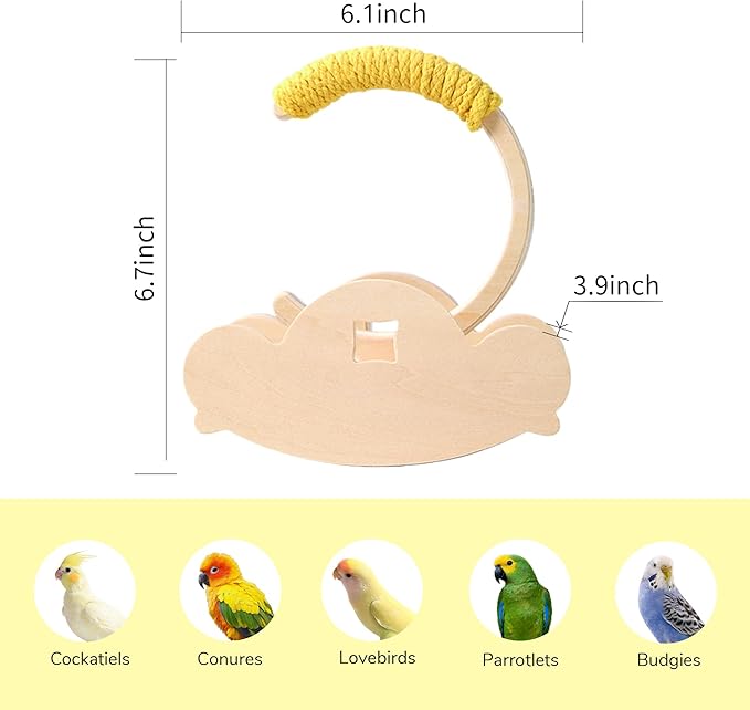 Wooden Bird Perch Stand with Cotton Rope - Enrichment Interactive Spinning Swing Perch for Cockatiels Conures Lovebirds Parrotlets Budgies - Red