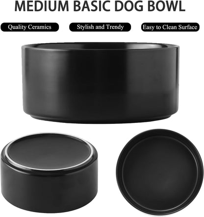 6'' Ceramic Raised Dog Bowl - 30Oz Dog Food & Water Bowl with Elevated Non-Slip Bamboo Stand, Dishwasher & Microwave Safe, Anti Vomiting Heavy Duty Pet Bowl for Small and Medium Dogs, Black