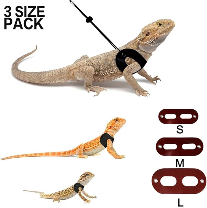 2 Colors Bearded Dragon Harness and Leash Adjustable(S,M,L) - Soft Leather Reptile Lizard Leash for Amphibians and Other Small Pet Animals Red Black