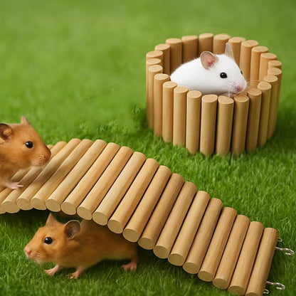 SIMENA Wooden Hamster Suspension Bridge Toy, Hamster Fencing, Natural Climbing Ladder for Dwarf Hamsters, Syrian Hamsters, Mice, Gerbils & Small Pets (Plain, 15.75")