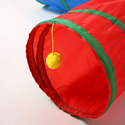 Pet Cat Tunnel, 4 Way Tunnels for Indoor Cats, Collapsible Pet Tunnel for Kitten, Puppy, Rabbit, 25cm-Wide Tunnels, Durable & Breathable, with Peek Hole Toy Ball