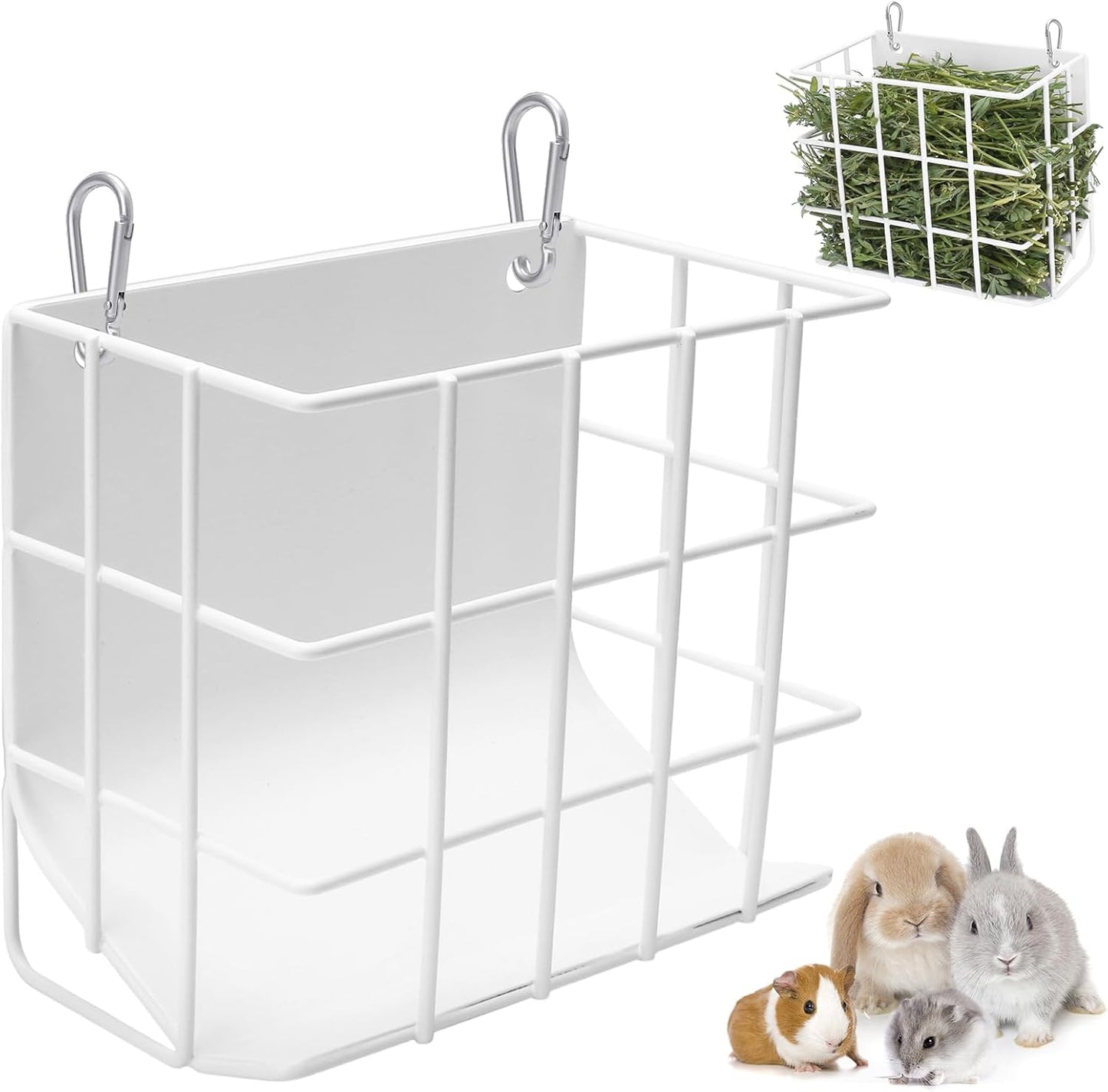 Rabbit Hay Feeder with Heavy-Duty Metal Frame Rabbit Hay Holder, Bunny Hay Feeder Guinea Pig Hay Holder,for Rabbits Guinea Pigs Bunny Chinchillas and Small Animals (White)