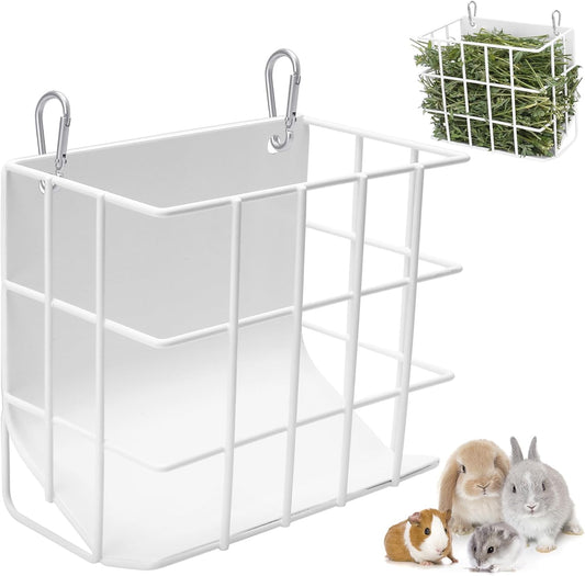 Rabbit Hay Feeder with Heavy-Duty Metal Frame Rabbit Hay Holder, Bunny Hay Feeder Guinea Pig Hay Holder,for Rabbits Guinea Pigs Bunny Chinchillas and Small Animals (White)