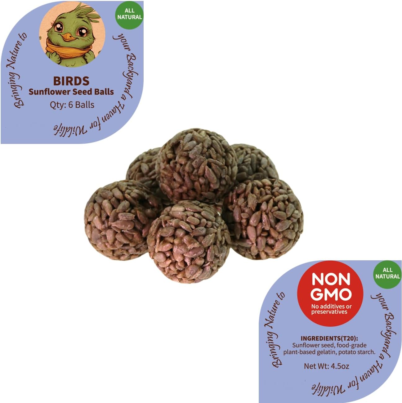 Bird Seeds Balls, 48 Pieces, with Sunflower Seeds, Oat and Mealworms, for Wild Bird, Squirrel, Chicken and Wildlife Small Animal. All in Nature Nutritious Food for Wild Small Animal