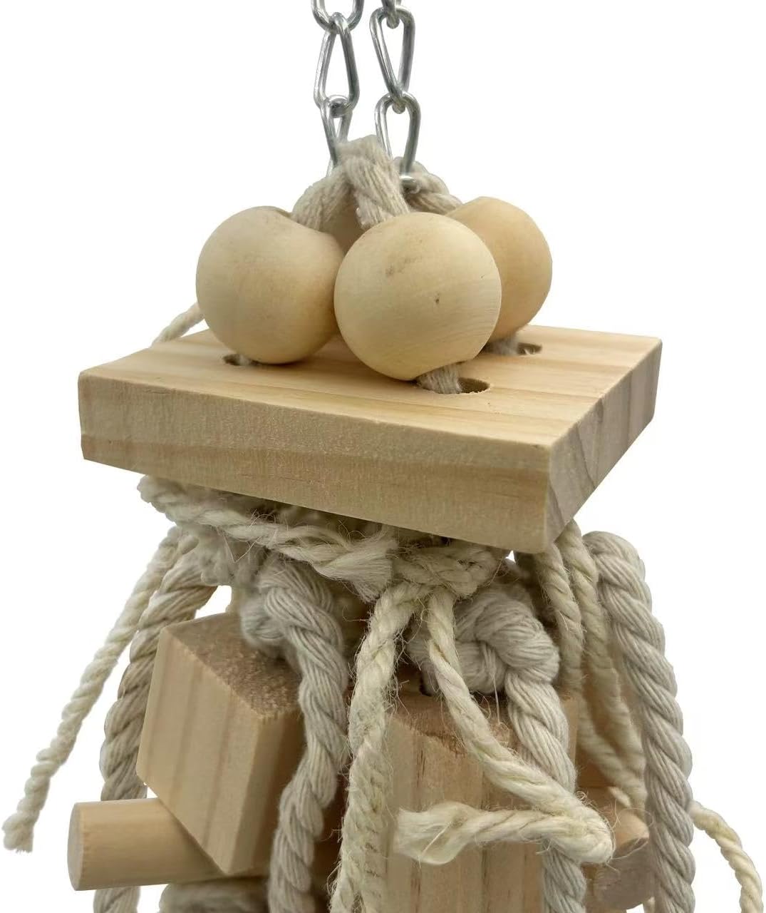 Bird Block Knots Tearing Toy- 17 inch Dye-Free Natural Wooden Parrot Chewing Toy for Medium and Large Parrots, Conures, Cockatiels, African Greys, Cockatoos, Quakers and AmazonParrots