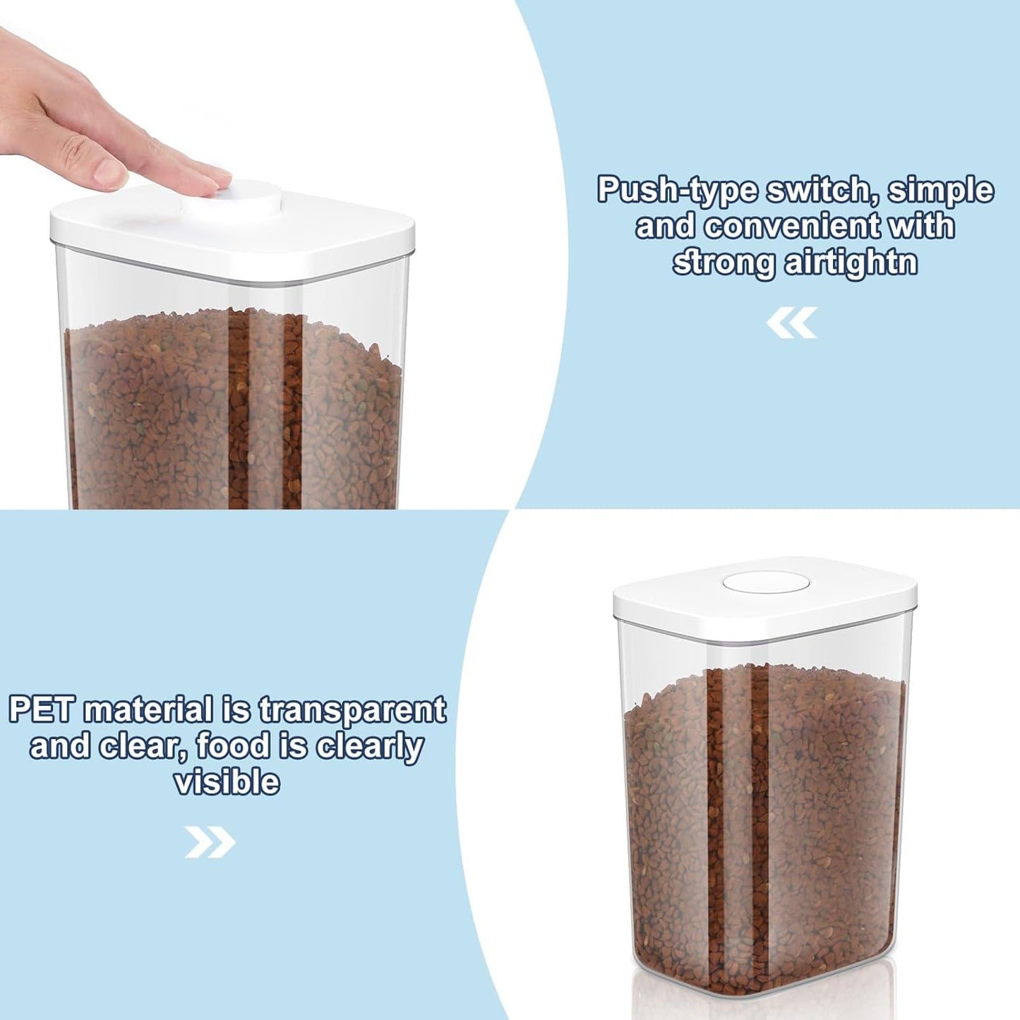 5-8 Lbs/6Qt Airtight Dog Cat Food Storage Container and Pet Storage Bin BPA-Free, PET Clear Stackable Dog Treat Containers Measuring Scoop Suitable for Dogs Food, Cats Food and Other Dry-2Pack