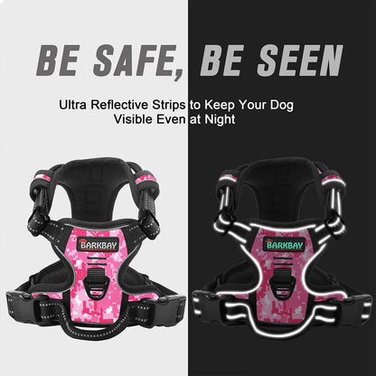 BARKBAY No Pull Dog Harness Front Clip Heavy Duty Reflective Easy Control Handle for Large Dog Walking(Pink camo,XS)