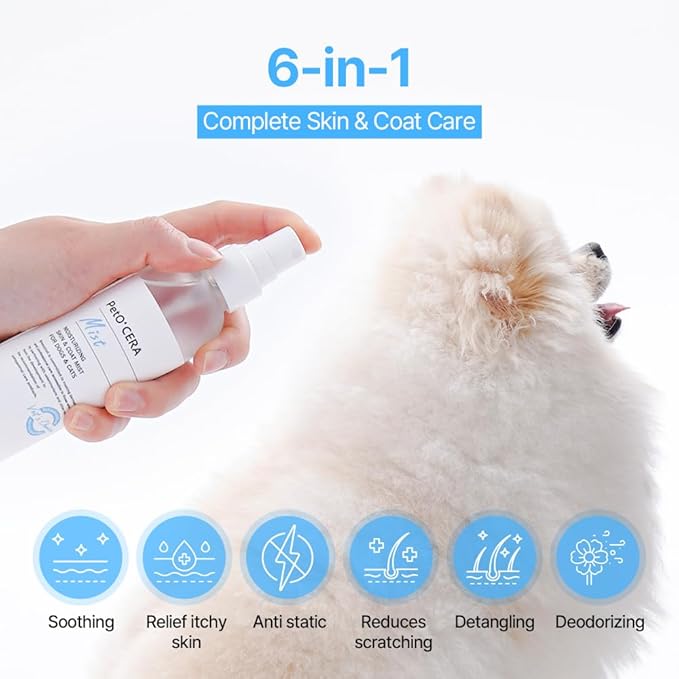 PetO'Cera Mist Spray, Floral Scent - Anti-Itch & Dandruff Treatment for Dogs & Cats, Hydrating Grooming Supplies Mist with Ceramide, Soothing Relief for Sensitive & Dry Skin 5.07 fl oz/150ml