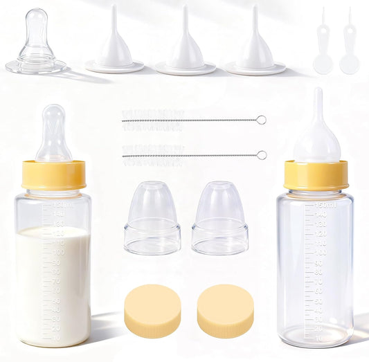 DEMORA Kitten Bottle Feeding Kit, Graduated Nursing Feeding Bottles for Pet Kitten Puppy Hamster Rabbit with Two Kinds of Replaceable Nipples Feeder (Clear, 5 oz)